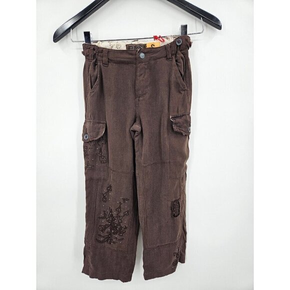 New Da-Nang Silk Utility Pants Girls 5 Chestnut Brown Cargo Pockets - Picture 4 of 7